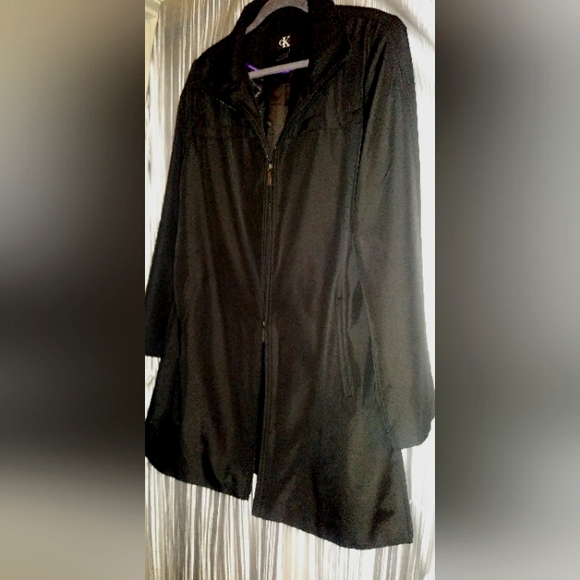 Calvin Klein black 2 way zip dress coat with side slits size large - Picture 4 of 4